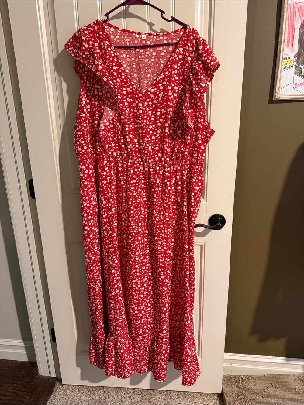 Amazon Red Floral Maxi Dress with Ruffles